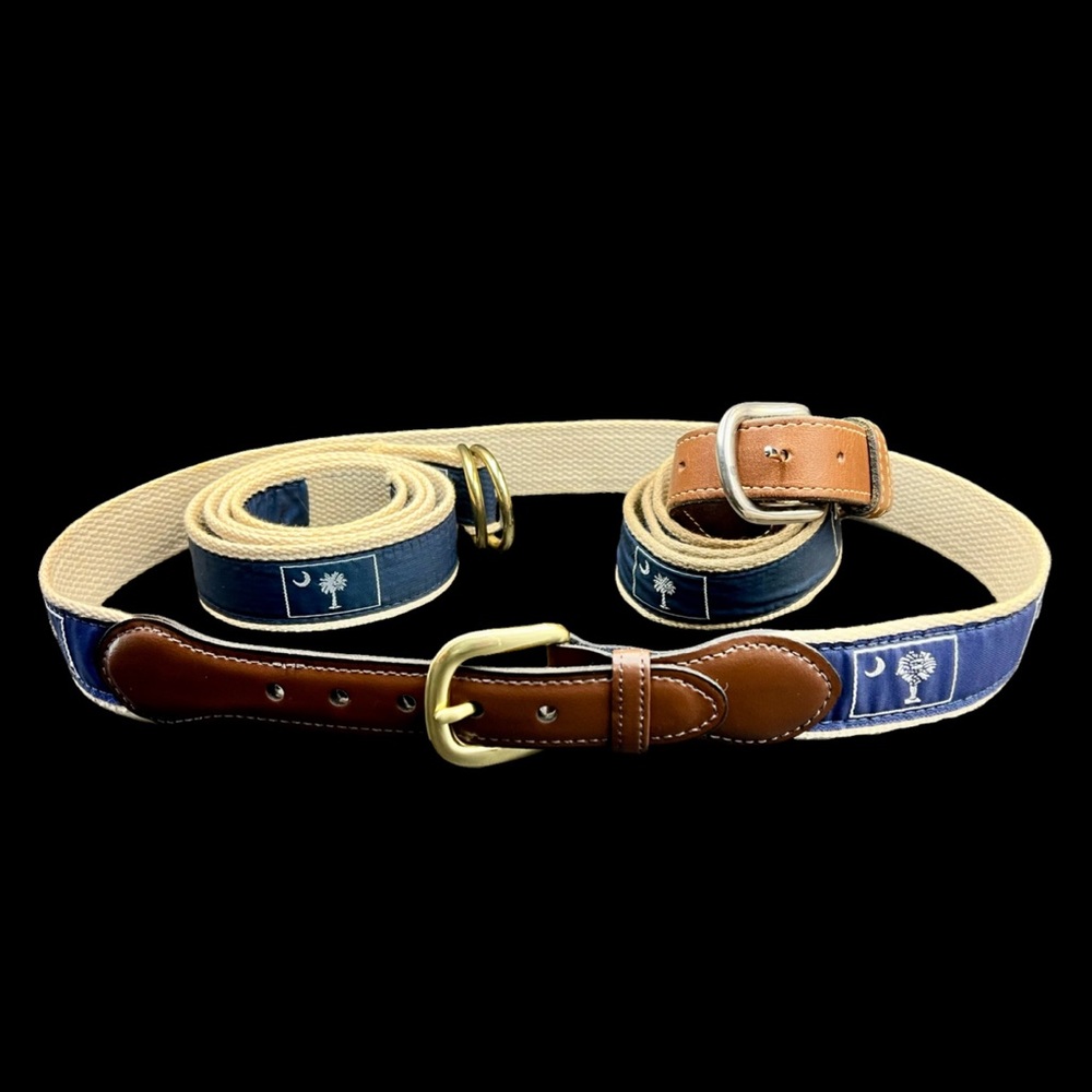 South Carolina Palmetto Tree and Crescent Moon Leather and Ribbon Belts